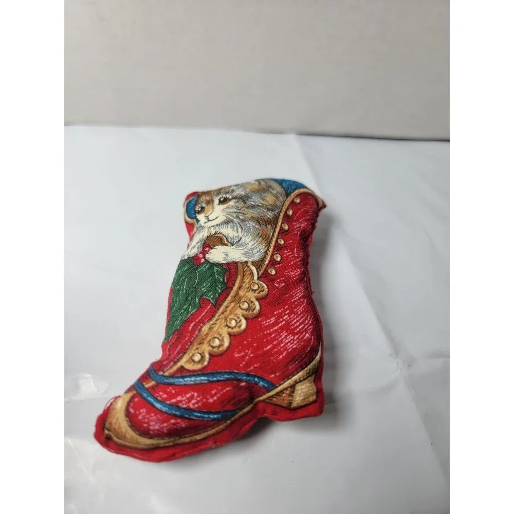 Vintage Style Christmas Cat in Stocking Mini Plush Pillow Shelf Sitter...